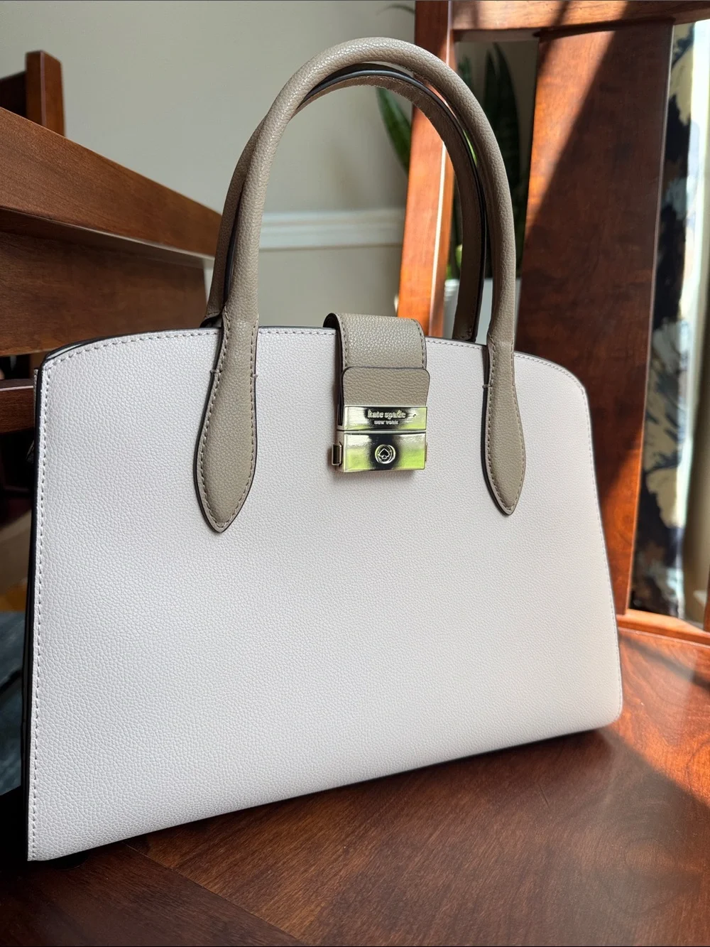 Kate Spade satchel in color block cream and taupe